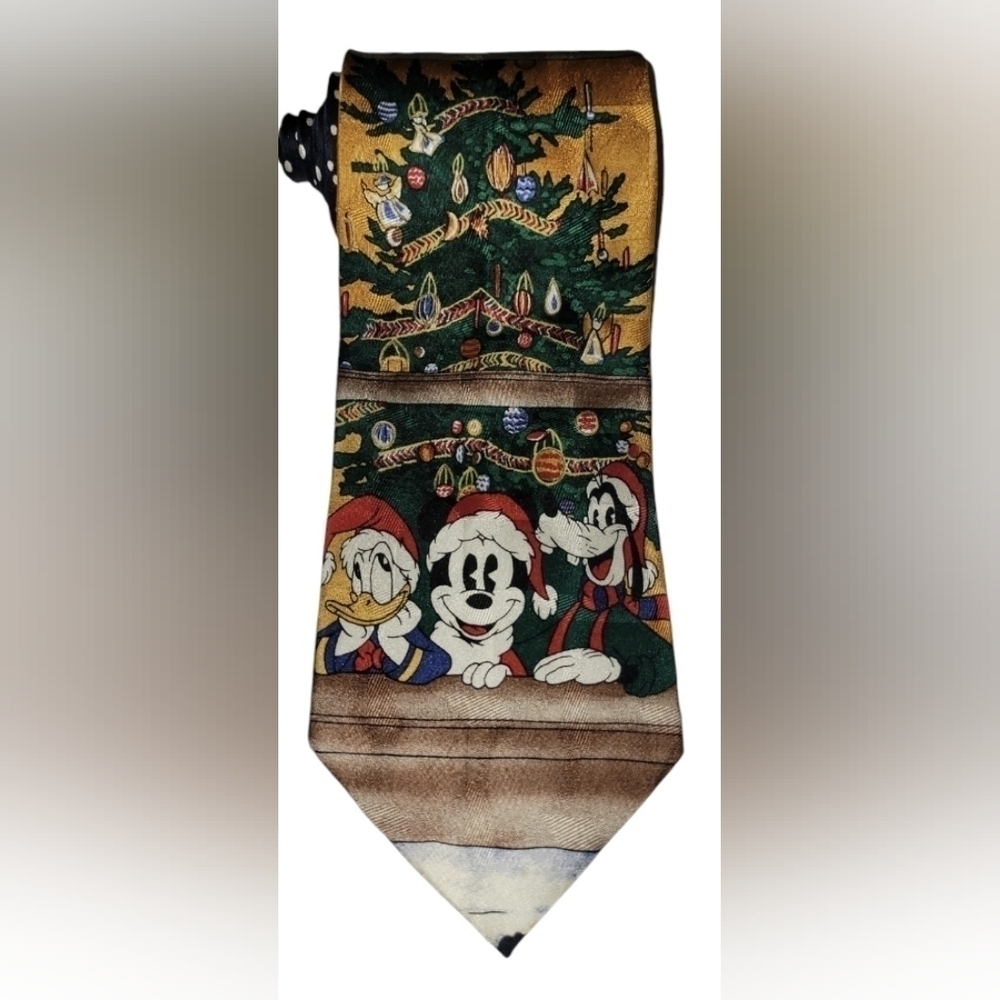 Vintage Disney Atlas Design Silk Christmas Tie Mickey Donald Goofy